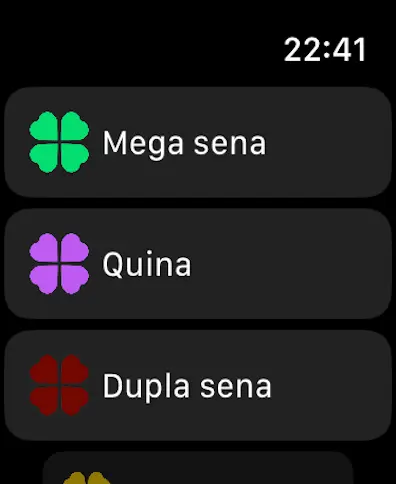 Menu de loterias